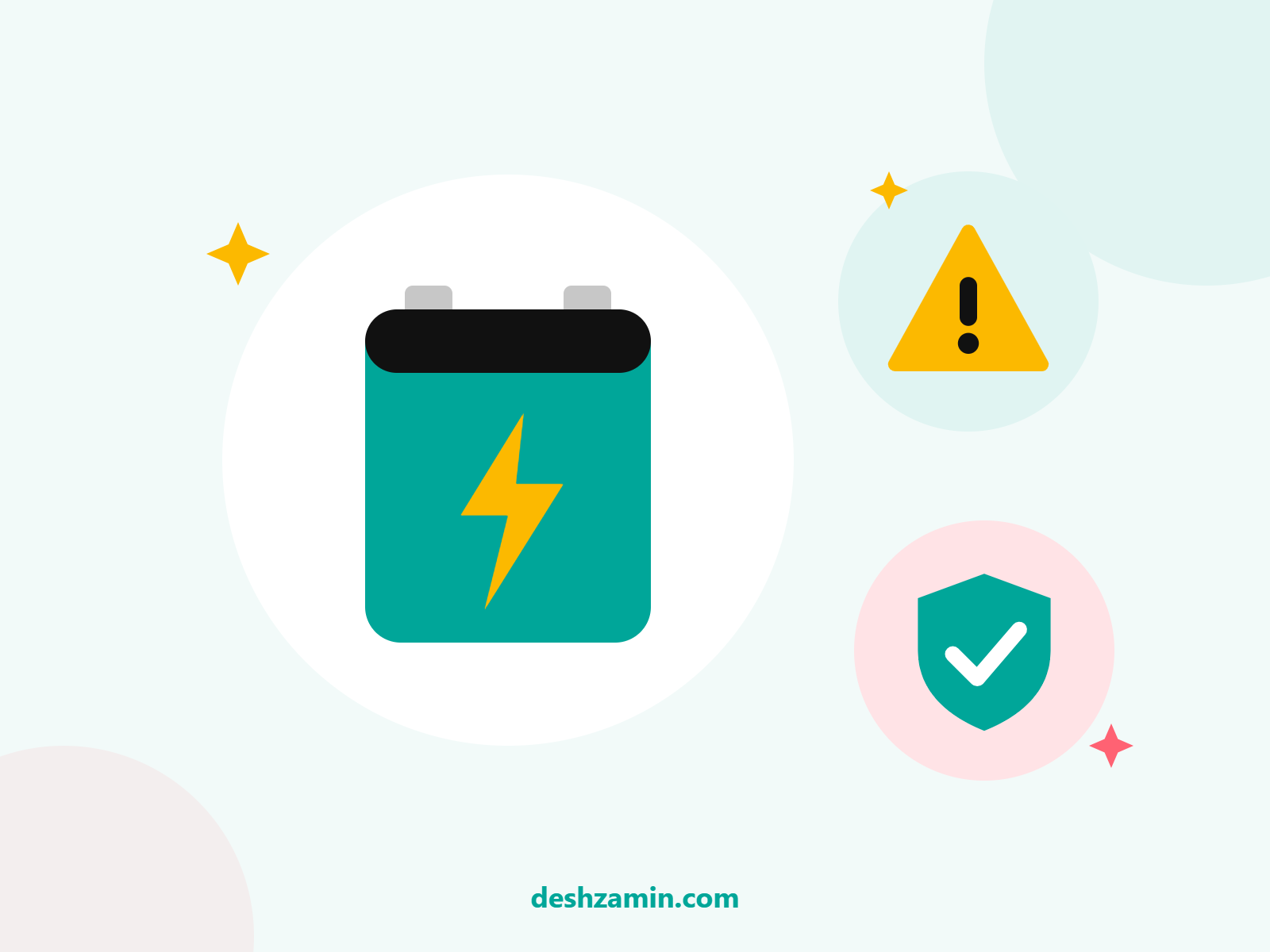 LiFePO4 battery with a warning sign and a safety shield, illustrating safe handling of batteries and power products